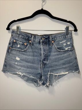 Levi's Distressed Light Blue Denim Cutoff Shorts